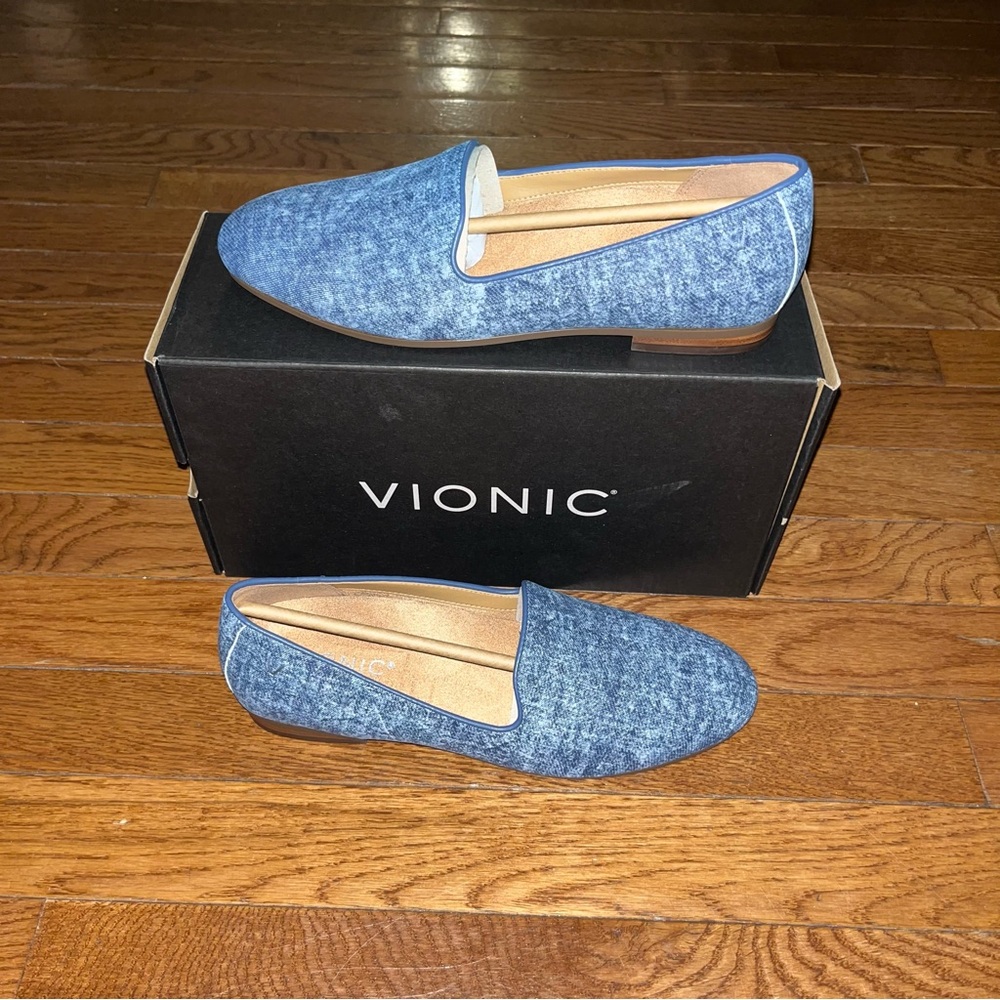 Vionic Leather Willa li Slip On Comfort Flats Denim Blue Leather Women’s 6.5